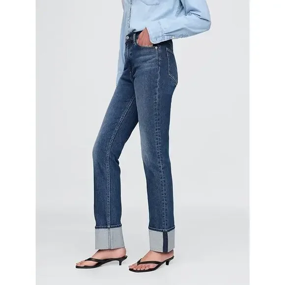 NWT Gap High Rise Cuffed '90s Slim Straight Jeans Blue Denim Plus Size 33 16 - Picture 3 of 12